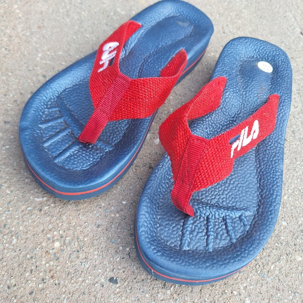 Fila Flip Flops Vintage Stock Blue with Red Canvas Straps